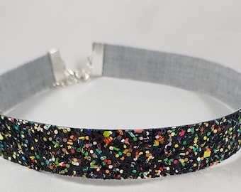 Black glitter holographic choker / iridescent choker / choker necklace / thin choker / festival accessories / fashion choker / gift for her