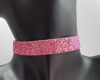 Pink holographic glitter choker / glitter necklace / festival choker/ pink necklace /glitter jewelry / sparkly choker / 90s choker
