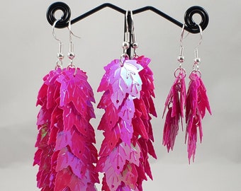 Maple leaves sequins dangle earrings / autumn jewelry / fall jewelry / statement earrings / boho earrings / holographic earrings