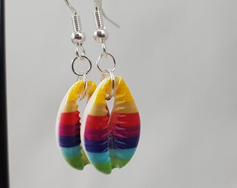 Rainbow cowrie shell dangle earrings / fun earrings / sea shell earrings / bohemian earrings / mermaid earrings / unique earrings