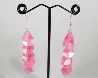 Pink sequin dangle earrings / boho earrings / festival earrings / pink jewelry / circle earrings / bohemian earrings / gift for her
