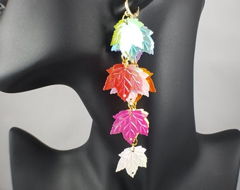Maple leaves sequins dangle earrings / autumn jewelry / fall jewelry / statement earrings / boho earrings / holographic earrings