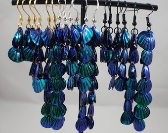 Holographic sea shell mermaid sequin dangle earrings / mermaid lover jewelry / beach jewelry / gift for her / mermaid core