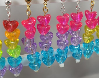 Glitter heart rainbow bisexual pansexual dangle earrings / rainbow jewelry / colorful earrings / pride earrings / valentine jewelry
