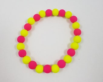 Bracelet extensible perlé jaune fluo et rose / bijoux néon / bracelet empilable / bracelet unisexe / bracelet fluorescent / 17cm / 7 pouces