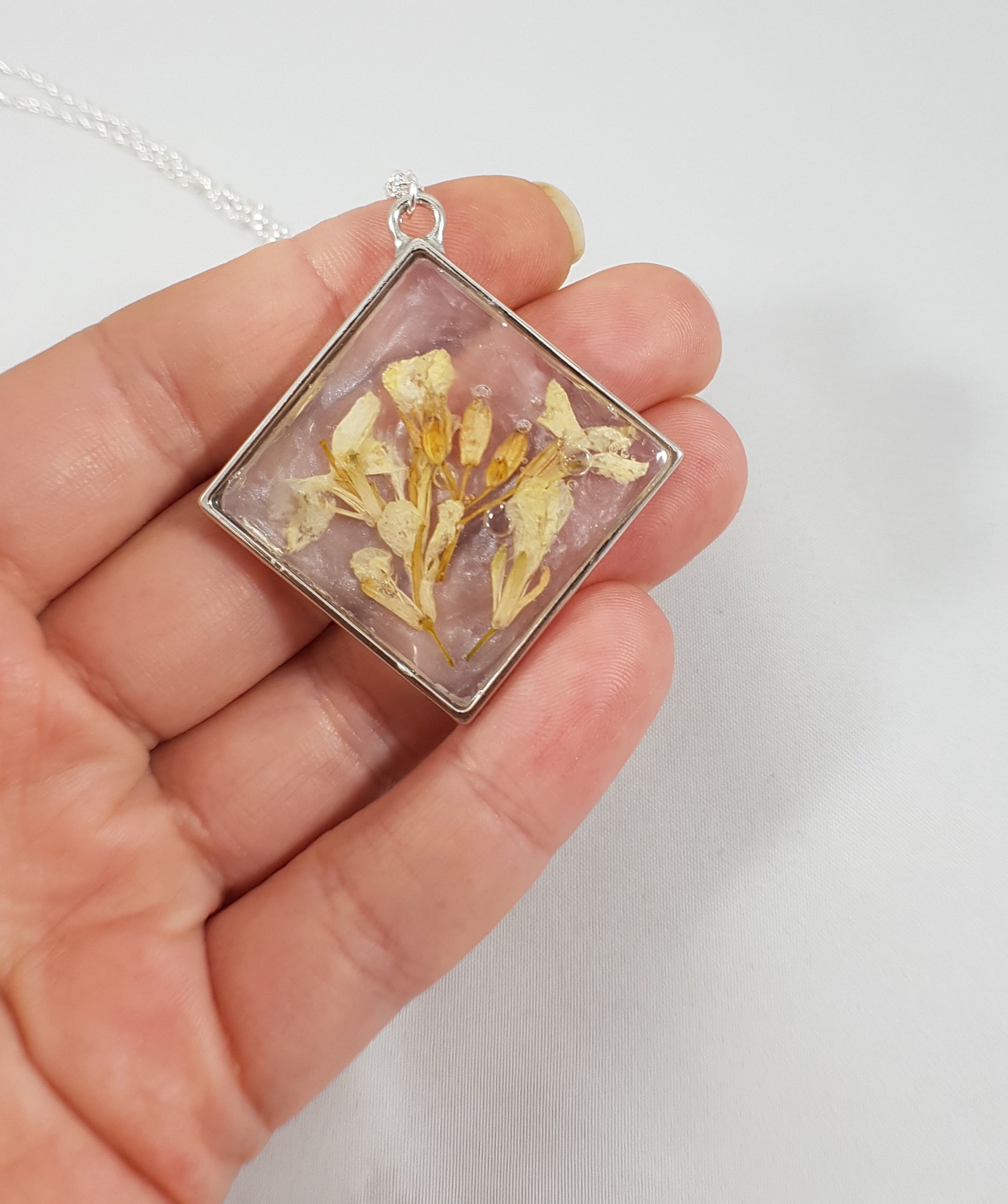 Yellow Dried Flower Necklace / Real Flower Necklace / Etsy