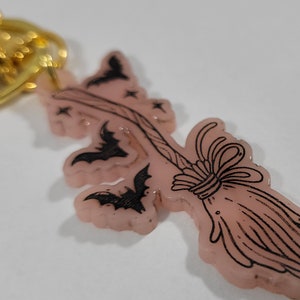 Witch broom bat keychain / witch gift / goth gift / occult jewelry / wicca wiccan gift for her / halloween keychain / handmade unique gift