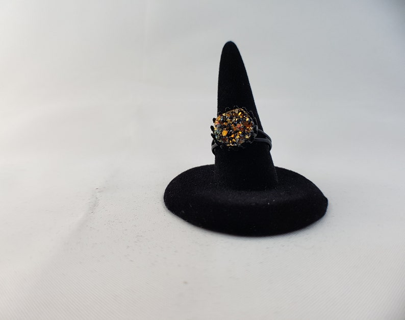 Gold druzy black adjustable ring cocktail ring boho ring bohemian jewelry faux druzy ring sparkle jewelry gold druzy ring
