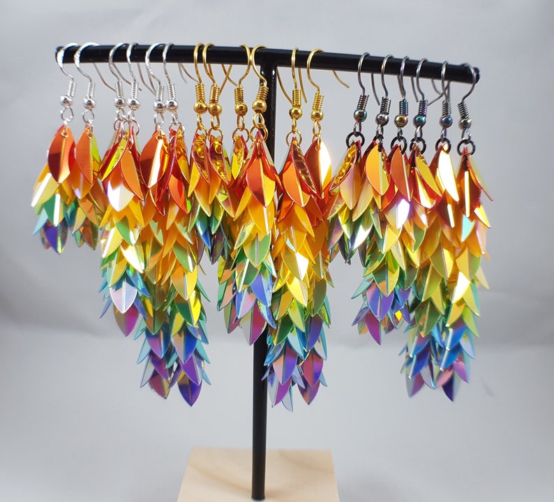 Holographic rainbow dangle earrings / rainbow jewelry / colorful earrings / fun earrings / funky earrings / pride earrings image 1