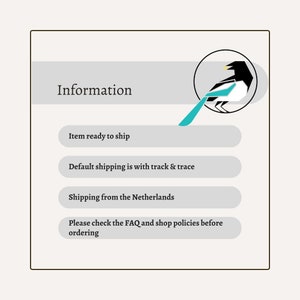 K&ouml;nnte beinhalten: Informationen zu Versand und Bestellung. Der Text lautet: "Informationen", "Artikel versandbereit", "Standardversand erfolgt mit Sendungsverfolgung", "Versand aus den Niederlanden", "Bitte &uuml;berpr&uuml;fen Sie die FAQ und die Shop-Richtlinien, bevor Sie bestellen".