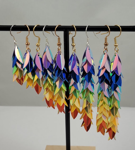 Holographic chakra dangle earrings / chakra jewelry / colorful earrings / rainbow earrings / gift for her / boho earrings