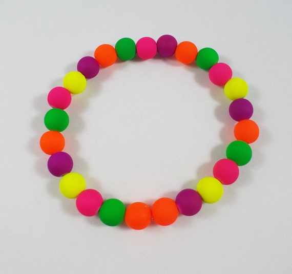 Multicolored Neon Beaded Stretch Bracelet / Neon Jewelry / Stacking Bracelet  / Unisex Bracelet / Fluorescent Jewelry / 90s Y2K Jewelry 