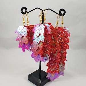Maple leaves sequins dangle earrings / autumn jewelry / fall jewelry / statement earrings / boho earrings / holographic earrings
