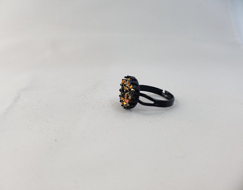 Gold druzy black adjustable ring cocktail ring boho ring bohemian jewelry faux druzy ring sparkle jewelry gold druzy ring