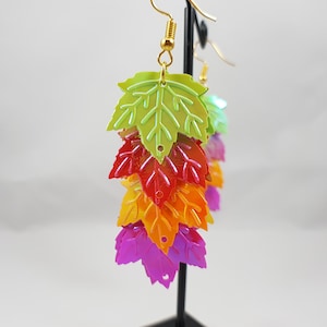 Maple leaves sequins dangle earrings / autumn jewelry / fall jewelry / statement earrings / boho earrings / holographic earrings