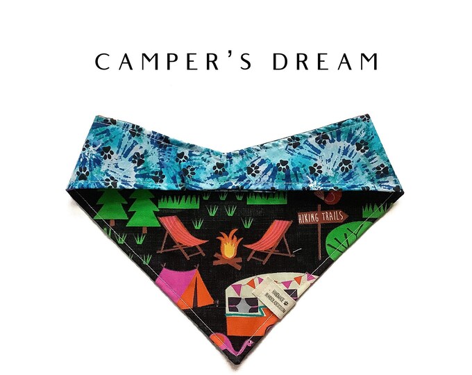 Camper’s Dream : Campers with Blue Burst Paws Tie/On Reversible Dog Bandana