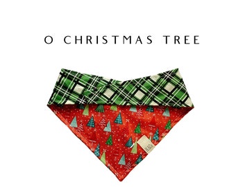 Modern Trees with Green Plaid Dog Bandana // O Christmas Tree : Various Green Christmas Trees Tie/On, Reversible Dog Bandana