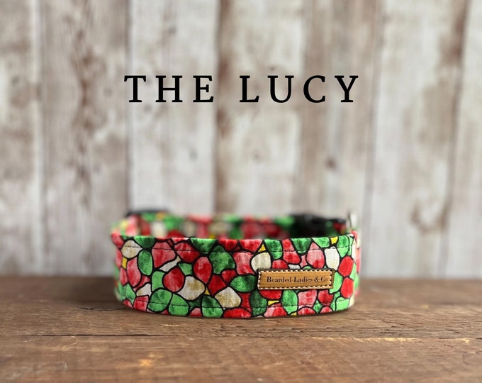 Red, Green and Crème Mosaic Dog Collar // The Lucy : Winter Holiday Dog Collar