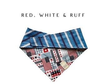 American Flag and Blue Stripes Dog Bandana // Red, White & Ruff Tie/On Reversible Dog Bandana