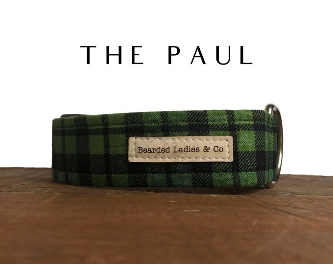 The Paul : Forest Green and Black Plaid Dog Collar