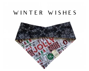 Holiday Greetings with Charcoal Snowflakes // Winter Wishes : Winter Tie/On Reversible Dog Bandana