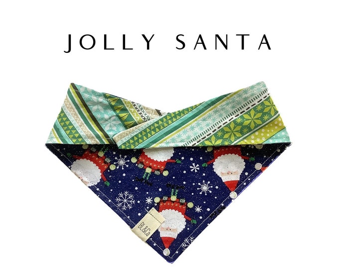 Jolly Santa : Fun Santas and Modern Holiday Tie/On Reversible Dog Bandana