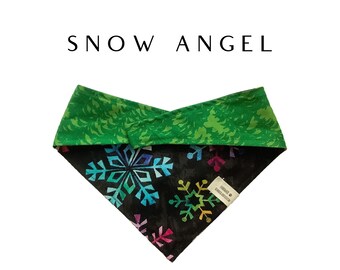 Multi Colored Snowflakes and Trees Dog Bandana // Snow Angel : Winter Tie/On Reversible Dog Bandana