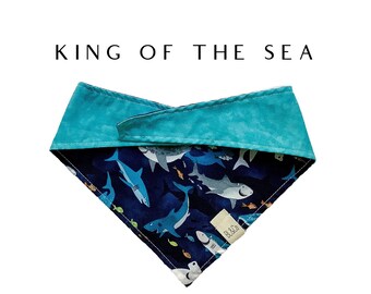 King of the Sea : Happy Sharks & Fish Tie/On Reversible Dog Bandana