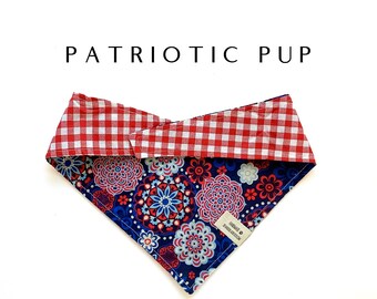 Patriotic Pup : Summer Red, White & Blue Tie/On, Reversible Dog Bandana