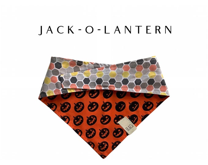 Carved Pumpkins with Colorful Geometric Print Dog Bandana // Jack-O-Lantern : Everyday Tie/On Reversible Dog Bandana