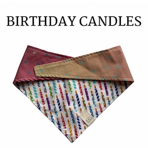 Dog Birthday Bandana // Birthday Candles Tie/On, Reversible Bandana