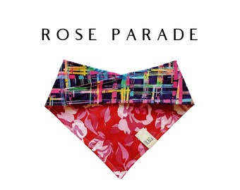 Roses and Purple, Green and Pink Plaid Bandana // Rose Parade : Girl Everyday  Tie/On, Reversible Dog Bandana