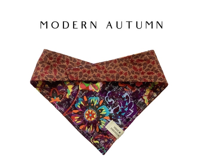 Modern Floral : Artsy Floral and Leaves Tie/On Reversible Dog Bandana
