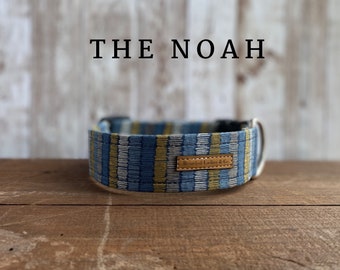 Navy with Blue, Gold & Silver Dog Collar // The Noah : Everyday Adjustable Blue Collar