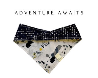 Adventure Awaits : Explore the outdoors and Navy with Arrows Tie/On, Reversible Dog Bandana
