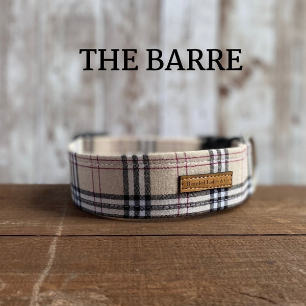 Creme, Black & Red Tartan Dog Collar // The Barre : Tan Plaid Collar