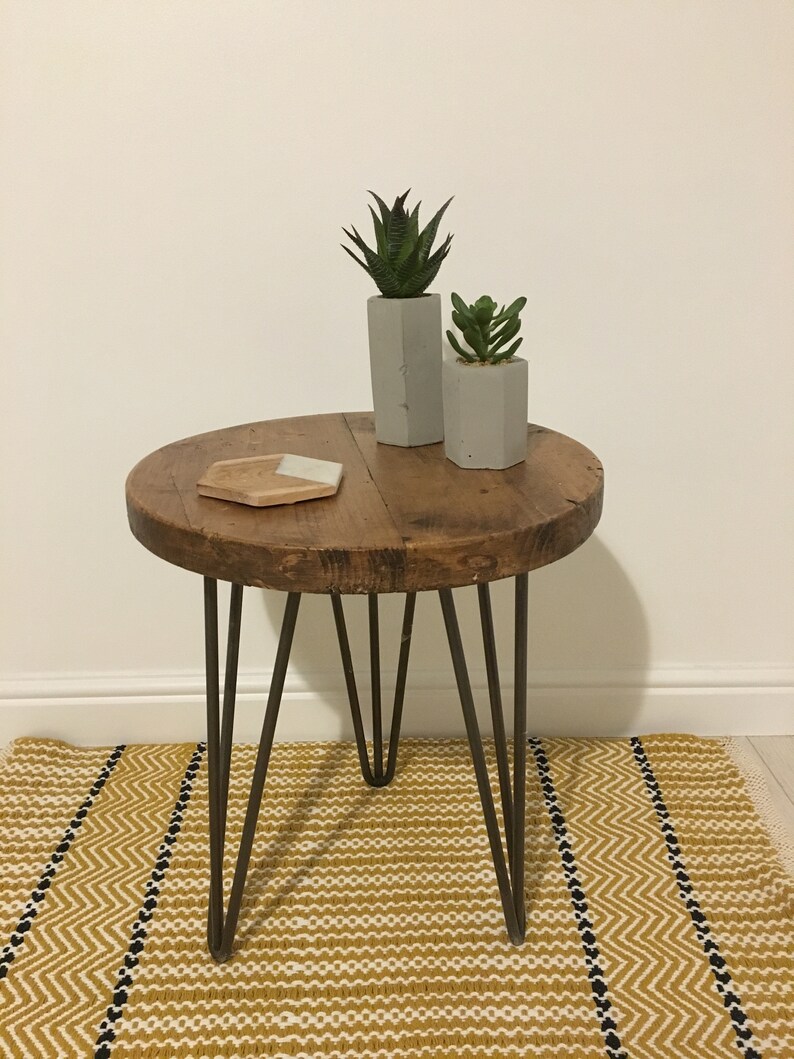 Rustic Wooden Round Side Table End Table Made From Reclaimed Etsy