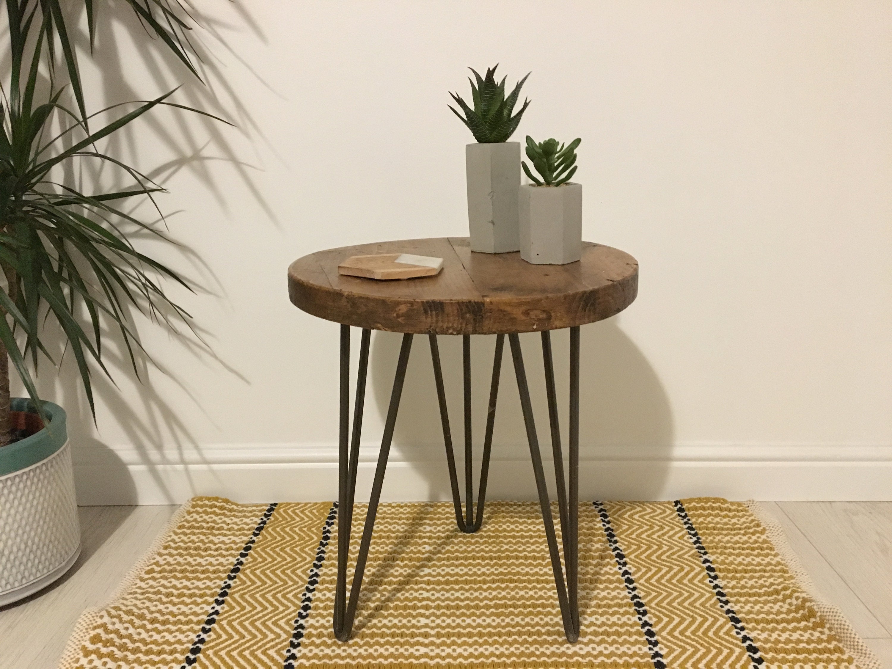 Rustic Wooden Round Side Table End Table Made From Reclaimed Etsy