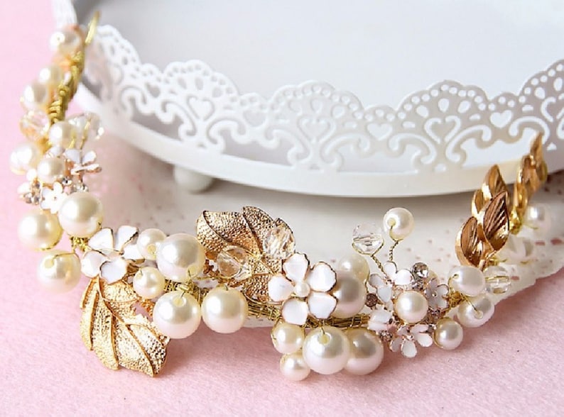 Vintage Bridal Hair Vine Leaf Headband Flower Hair Band Pearl Crystal Hair Comb Gold Wedding Tiara Rhinestone Hair Vine Crystal Hair Vine