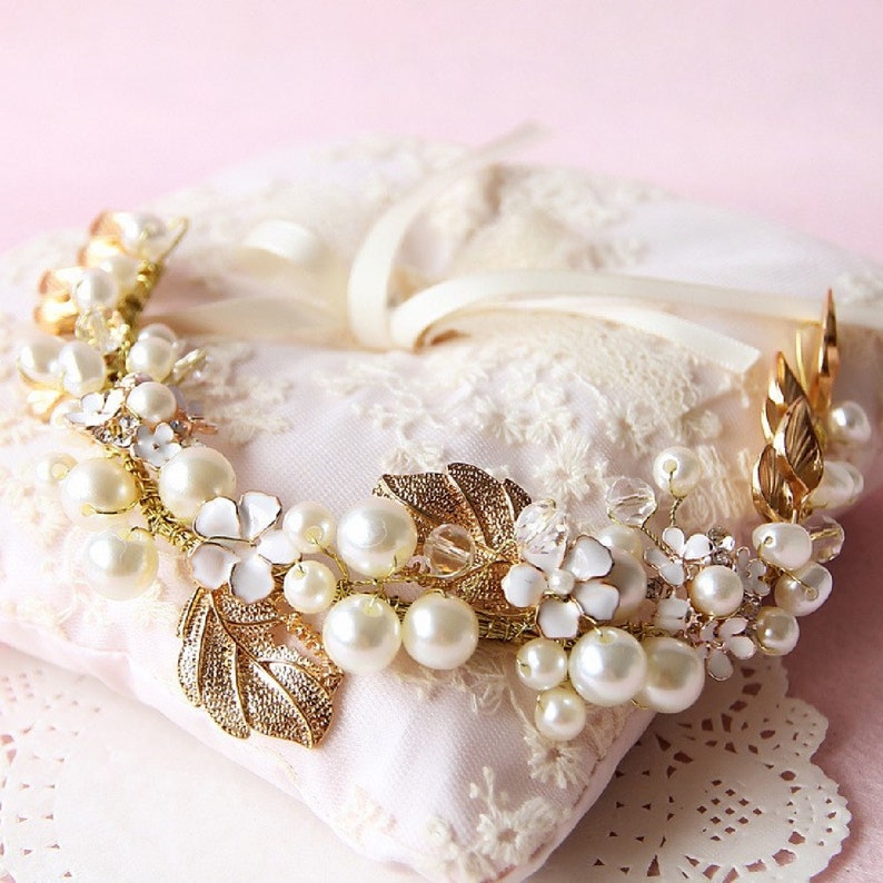 Vintage Bridal Hair Vine Leaf Headband Flower Hair Band Pearl Crystal Hair Comb Gold Wedding Tiara Rhinestone Hair Vine Crystal Hair Vine