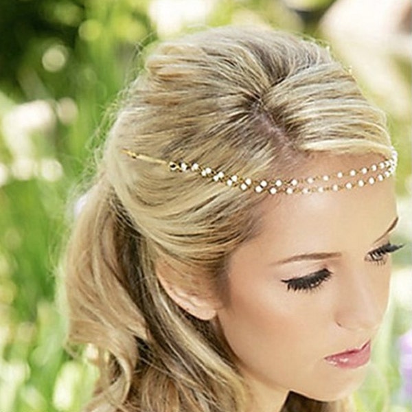 Bridal Hair Chain Gold Hair Chain Hair Jewelry Pearl Hair Pin Wedding Headpiece Hairband Boho Hair Jewelry Pearl Hair Vine Bridal Hair Comb