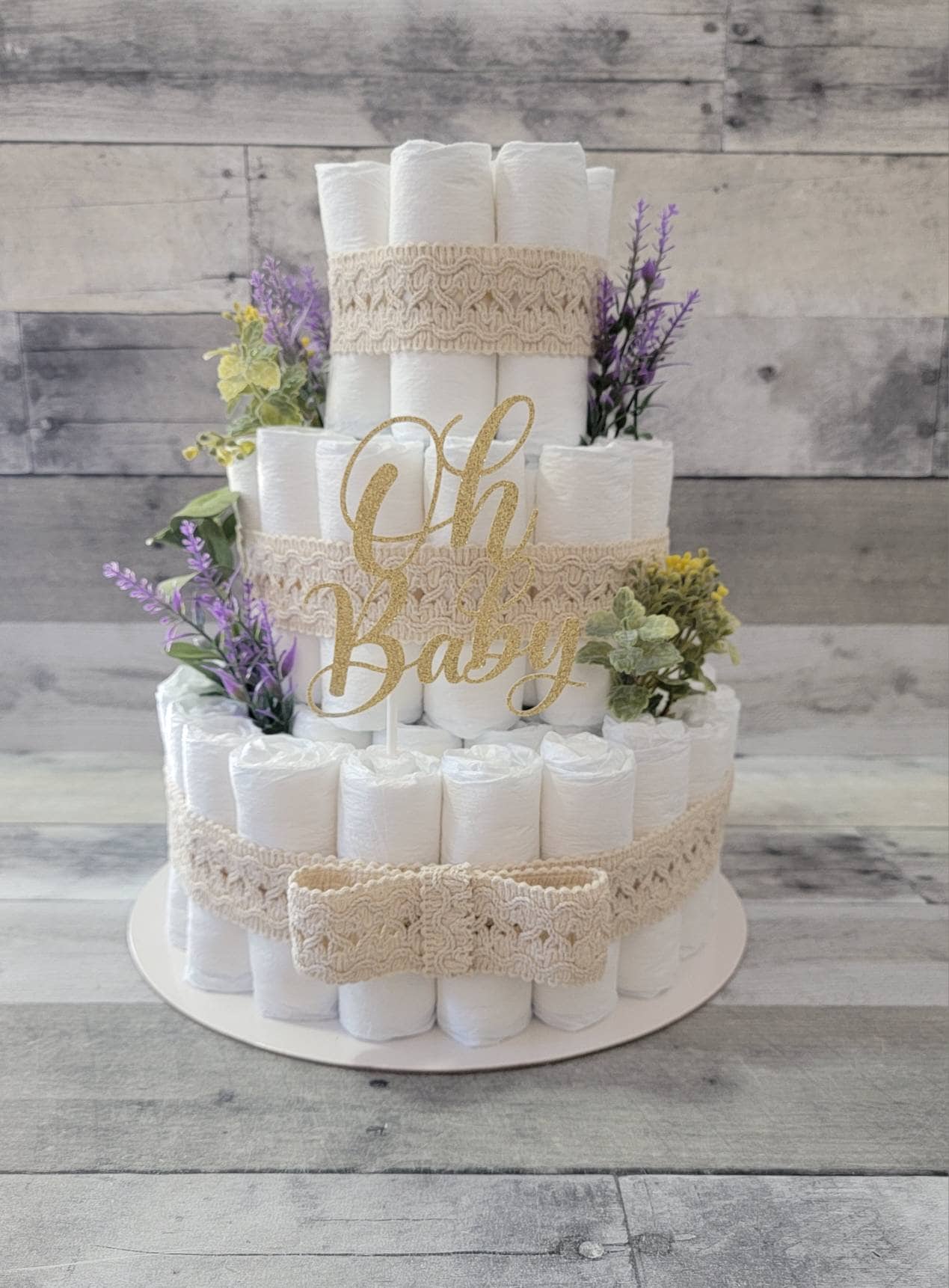 Gender neutral baby shower Boho Baby Shower Diaper Cake Floral Diaper Cake Centerpiece oh baby neutral baby shower
