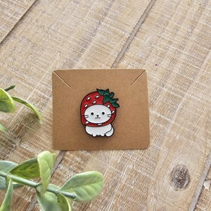 Strawberry pin | cat pin | cat enamel pins | cat gift | Strawberry gift