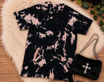 Unisex Hand Bleached Shirt | Black Tie Dye Tee | Bleach Splatter T-Shirt | Alternative Grunge Clothing | Handmade Streetwear