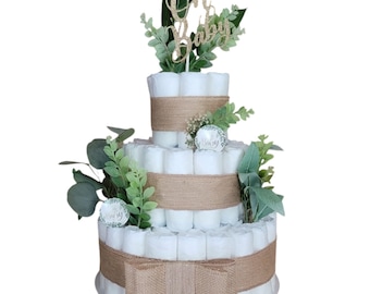 Oh Baby | Baby Shower Centerpiece | Diaper Cake | Baby Shower Gift | Decor | Boho Baby Shower | Bohemian | Neutral Gender Baby Gift