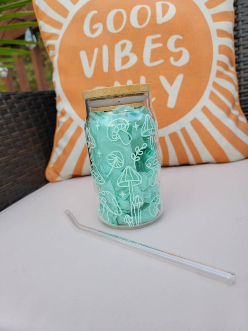 Mushroom Glass Tumbler Coffee Cup Glass Cup With Straw Etsy