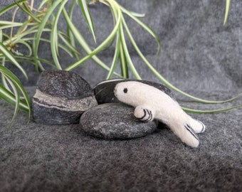 Seal baby miniature needle felted wool sculpture, Harp Seal ornament, desk buddy, pocket buddy