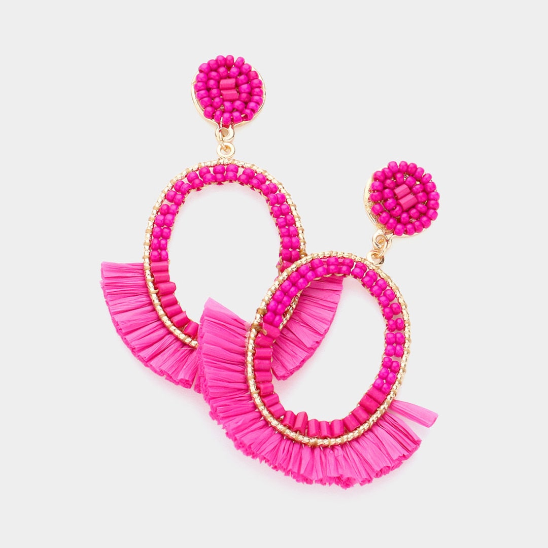 Hot Pink Beaded Dangle Earrings Pink Dangle Earrings Pink Etsy