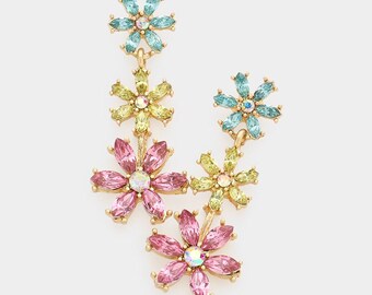 Triple Flower Link Dangle Earrings, Flower Earrings, Bridal Earrings, link Earrings,  flower Earring, dangle earring, fashion earring women