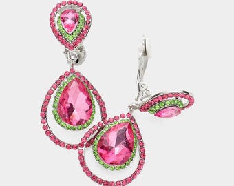 Pave crystal teardrop clip on earrings, Gifts for her, Bridal Earrings, Pageant Earrings,  Prom Earring, Homecoming earring, jewelry for her